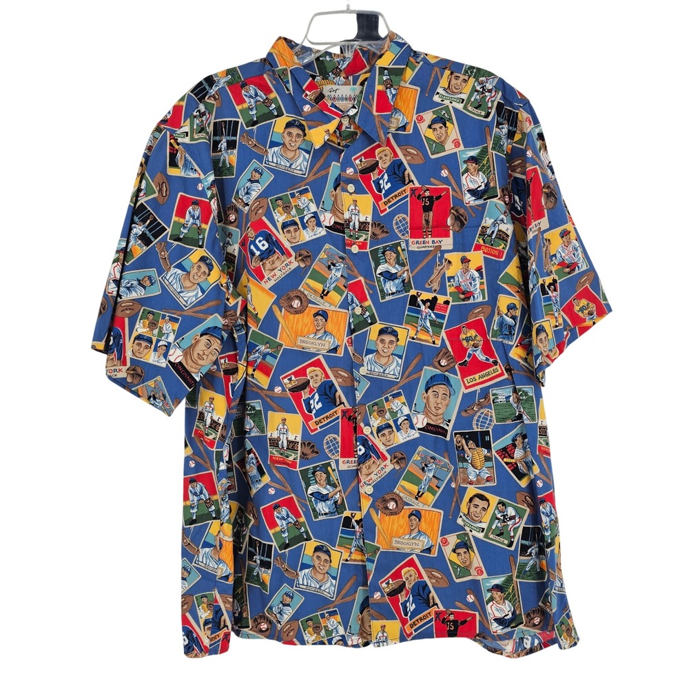 Vintage Reyn Spooner 90s Sports Nostalgia Aloha Shirt‎ XXL AOP Trading Cards